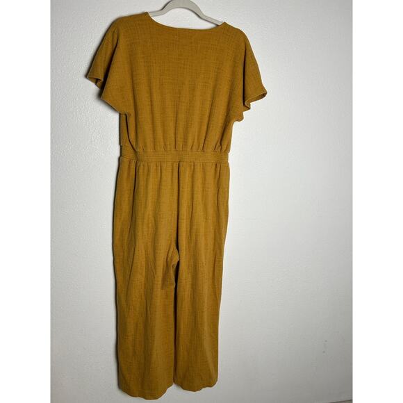 Madewell Texture & Thread Mustard Wide Leg Wrap Jumpsuit Romper Size Medium - Picture 5 of 6